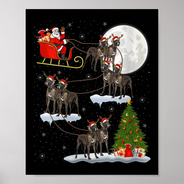 Poster Womens Great Dane Dog Santa Sleigh Flying Funny Ma (Frente)