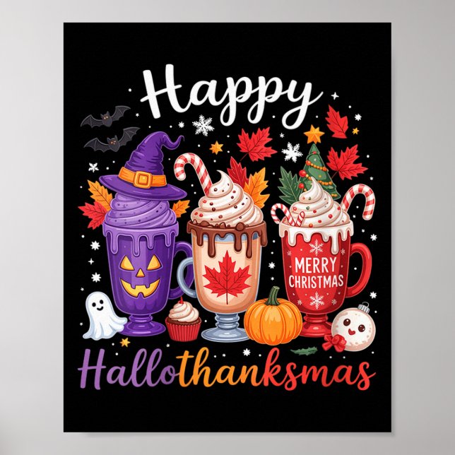 Poster Womens Happy Hallothanksmas Coffee Lover Halloween (Frente)