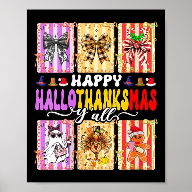 Poster Womens Happy Hallothanksmas Y’all Funny Holiday Ma (Frente)