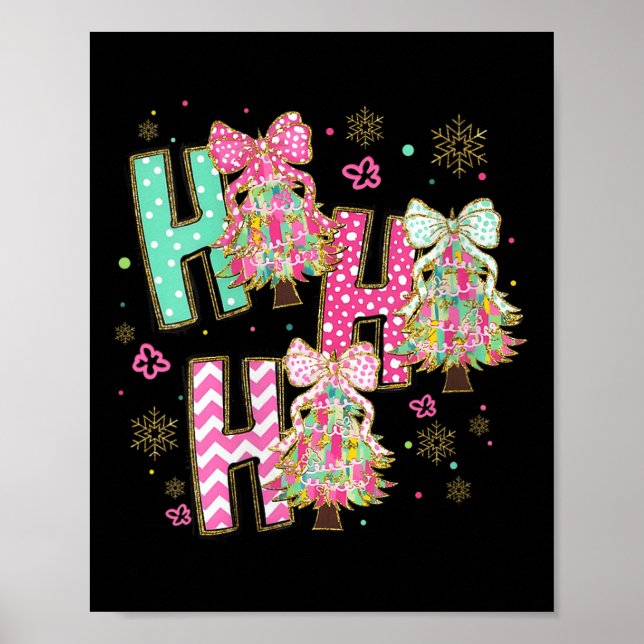 Poster Womens Ho Ho Ho Merry Christmas Coquette Bow Xmas  (Frente)