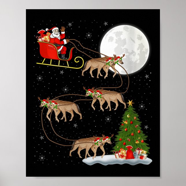 Poster Womens Hyena Santa Sleigh Flying Funny Magical Chr (Frente)