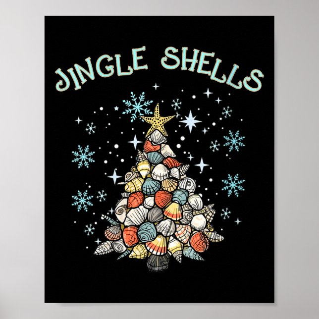 Poster Womens Jingle Shells Christmas Tree Snowflakes Cel (Frente)