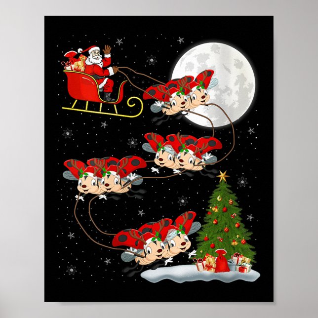 Poster Womens Ladybug Ladybird Santa Sleigh Flying Funny  (Frente)