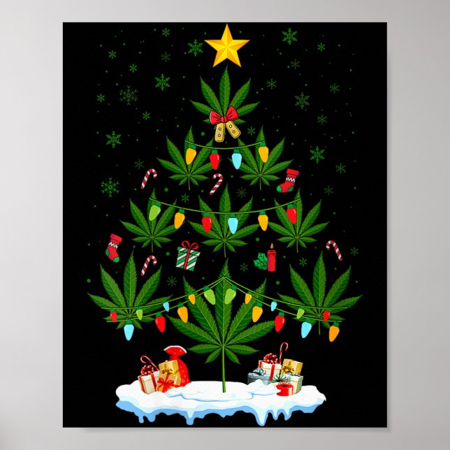 Poster Womens Leaf Christmas Tree Weed Stoner Xmas V-neck (Frente)