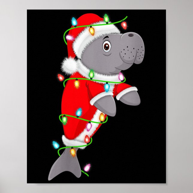 Poster Womens Manatee Christmas Lights Santa Costume Cute (Frente)