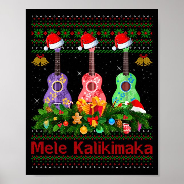 Poster Womens Mele Kalikimaka Ukulele Guitar Ugly Xmas Sw (Frente)