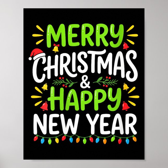 Poster Womens Merry Christmas Lights Red Santa Hat And Ha (Frente)