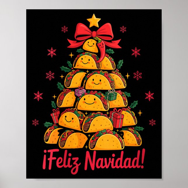 Poster Womens Merry Christmas Tacos Tree Feliz Navidad Me (Frente)