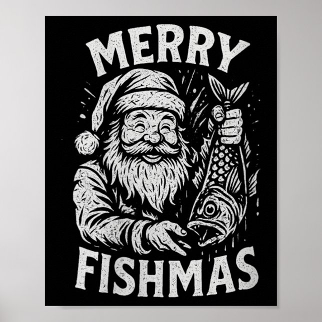 Poster Womens Merry Fishmas Vintage Santa Fishing Christm (Frente)