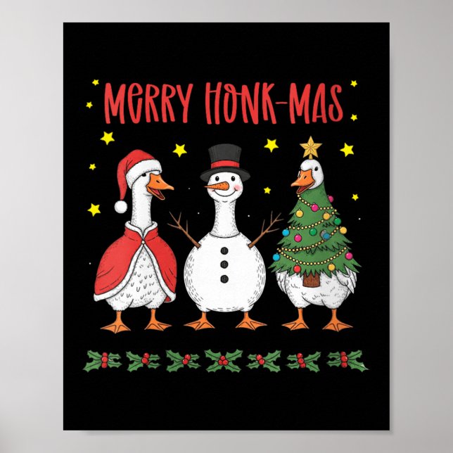 Poster Womens Merry Honk-mas Funny Goose Christmas Humor  (Frente)