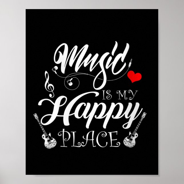 Poster Womens Music Is My Happy Place Motivational Life Q (Frente)