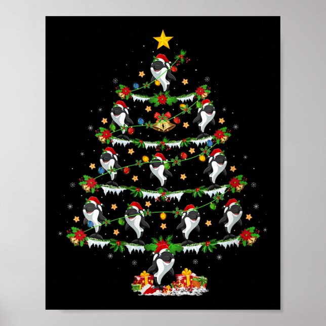 Poster Womens Orca Christmas Tree Lights Funny Sea Animal (Frente)