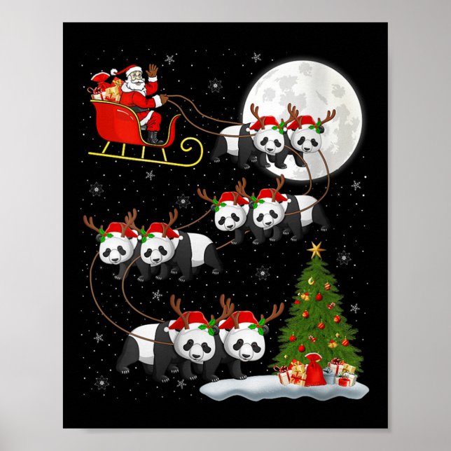 Poster Womens Panda Santa Sleigh Flying Funny Magical Chr (Frente)