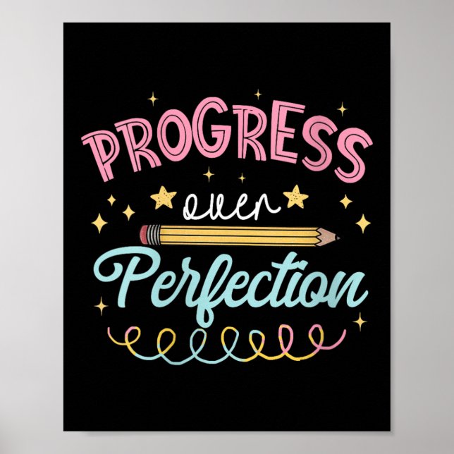Poster Womens Progress Over Perfection Motivational Teach (Frente)