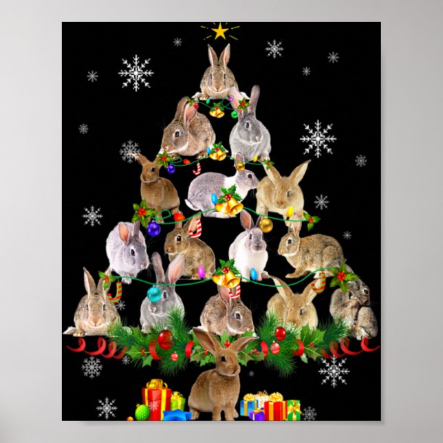 Poster Womens Rabbit Christmas Tree Snow Funny Rabbit Xma (Frente)