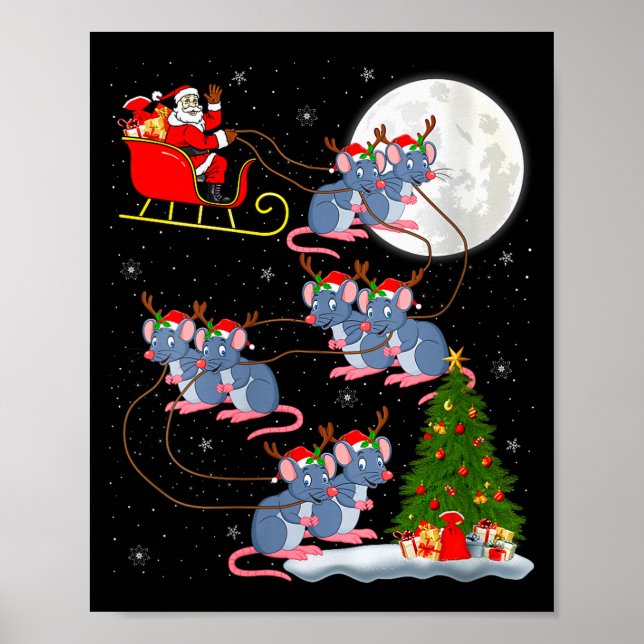 Poster Womens Rat Rodents Santa Sleigh Flying Funny Magic (Frente)