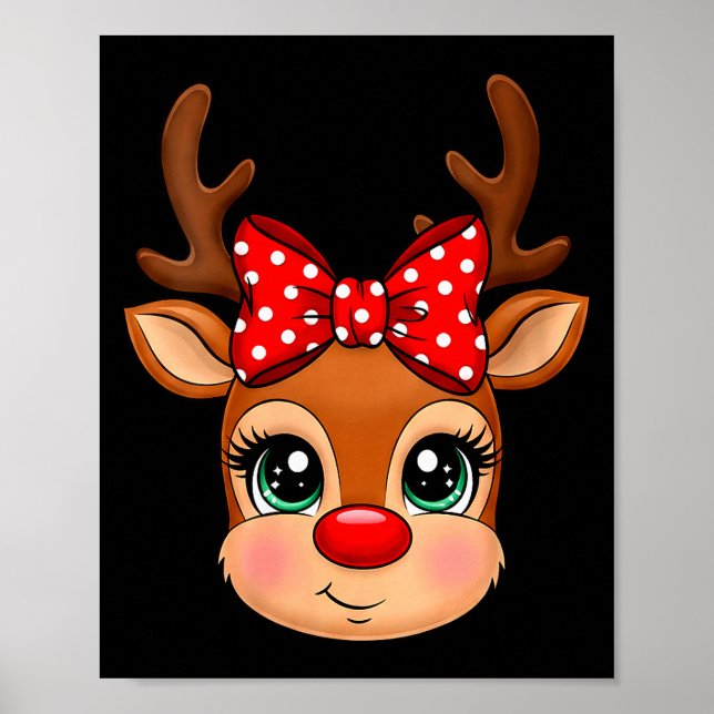 Poster Womens Reindeer Merry Christmas Girl Boy Kids V-ne (Frente)