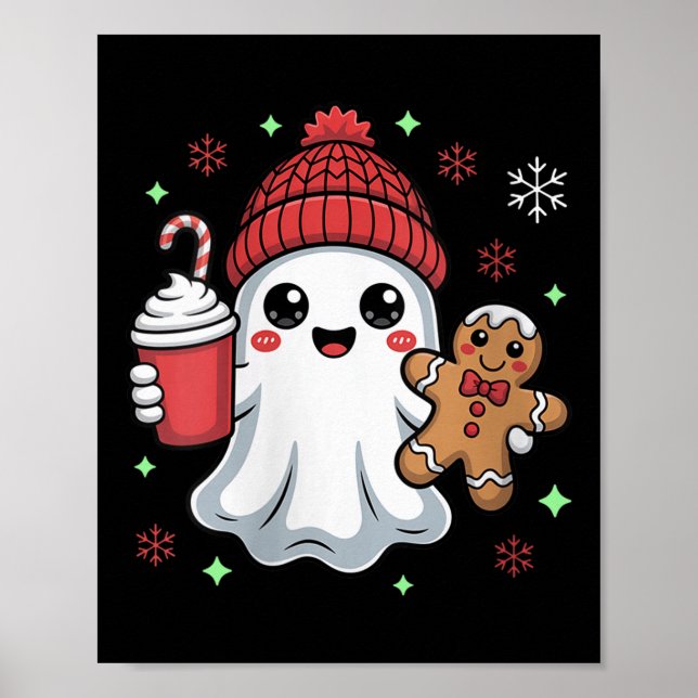 Poster Womens Retro Ghost Beanie Natal Natal Xmas C (Frente)