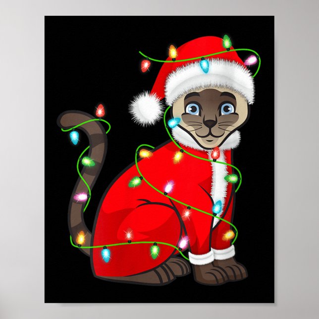 Poster Womens Siamese Cat Christmas Lights Santa Costume  (Frente)
