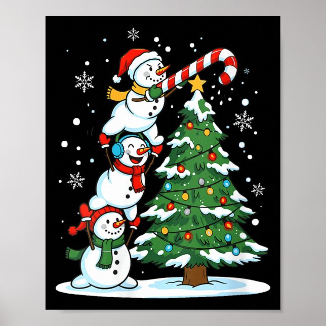 Poster Womens Snowman Candy Cane Christmas Tree Winter Fu (Frente)