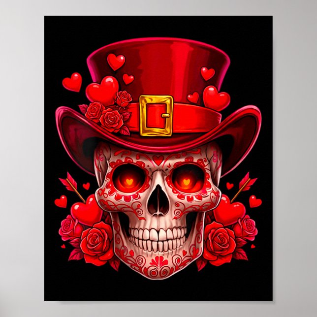 Poster Women's Sugar Skull Valentine Cud Red Roses Couple (Frente)