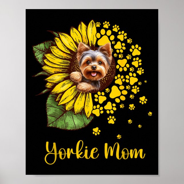 Poster Womens Sunflower Yorkie Mom Dog Lover  (Frente)