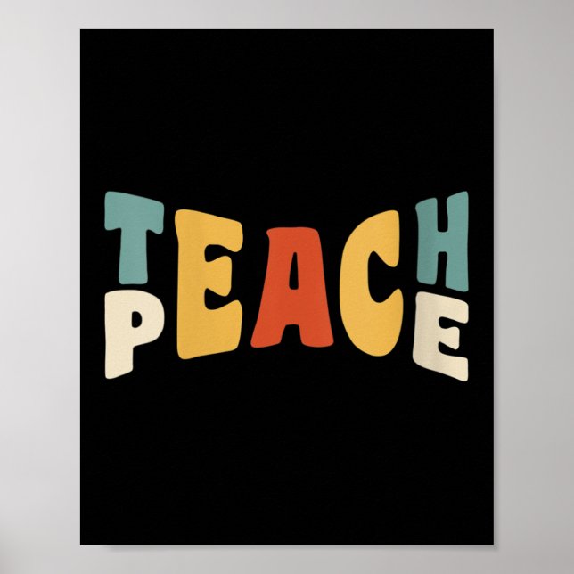 Poster Womens Teach Peace Retro Teacher Motivational Educ (Frente)