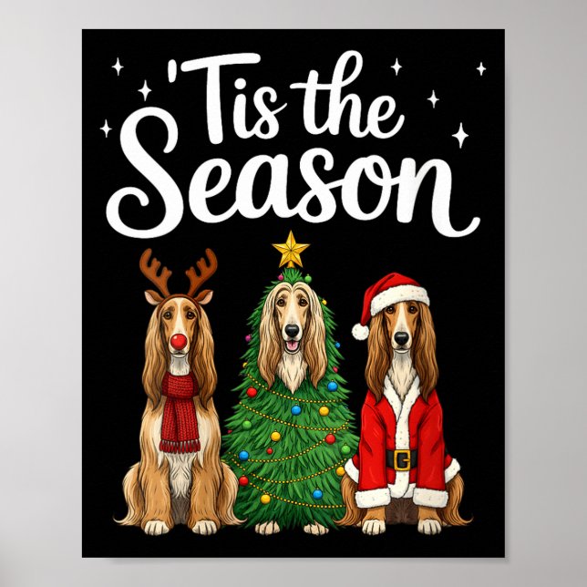 Poster Womens Tis The Season Afghan Hound Christmas Santa (Frente)