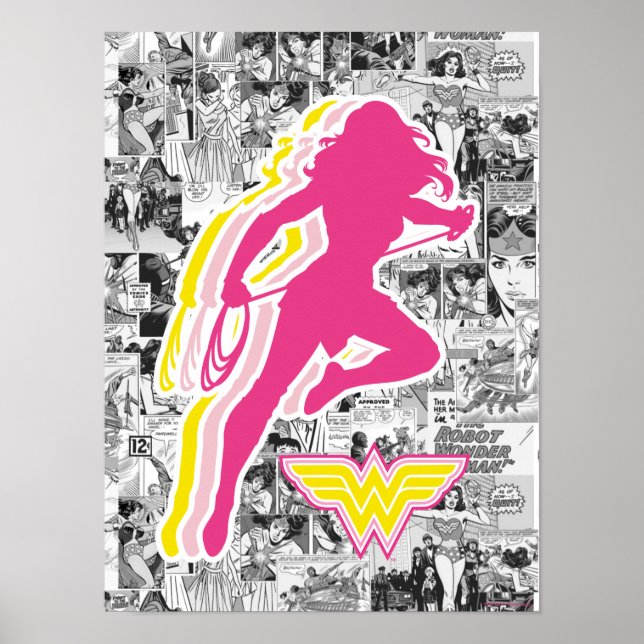 Poster Wonder Woman Yellow-Pink Layered Silhouette (Frente)