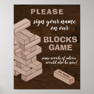 Poster Wood Blocks Sinal de Guestbook Jogo de Livro Convi