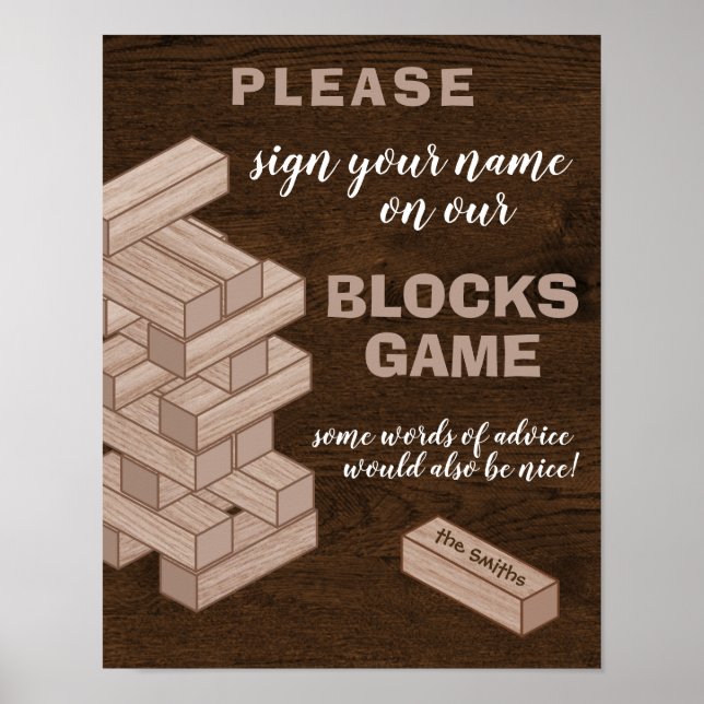 Poster Wood Blocks Sinal de Guestbook Jogo de Livro Convi (Frente)