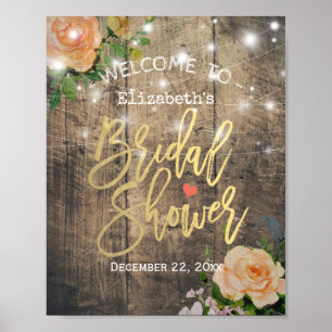 Poster Wood Floral String Lights Chá de panela Welcome