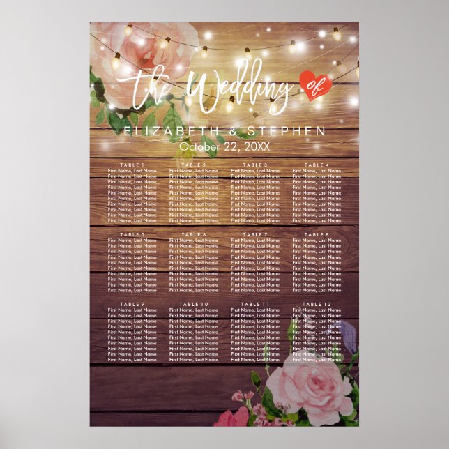 Pôster Wood Floral String Luzes Sentadas De Casamento (Frente)
