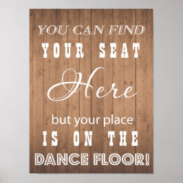 Poster Wood Grain Weding sinal dança e assento engraçados