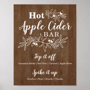 Poster Wood Hot Apple Cider Bar Menu Wedding Party
