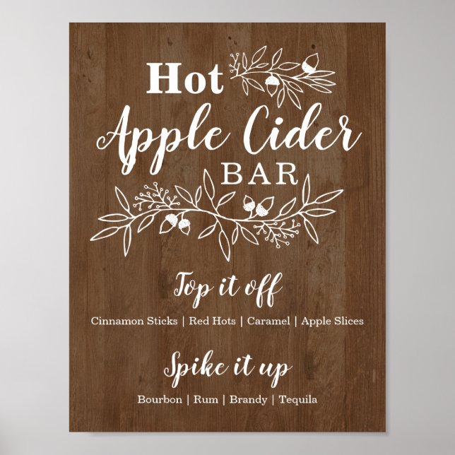 Poster Wood Hot Apple Cider Bar Menu Wedding Party (Frente)
