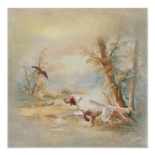 Pôster Woodcock Hunting com English Setter em floresta, A