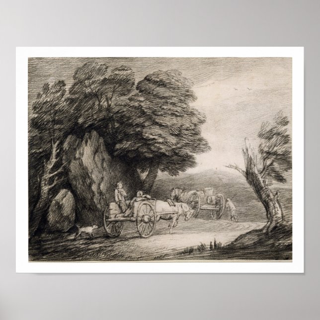 Poster Wooded Landscape with Carts and Figures (etching o (Frente)