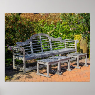 Poster Wooden Bench in Lush Garden