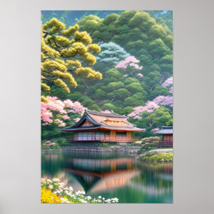 Poster Wooden House perto do lago
