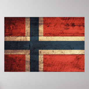 Pôster Wooden Norway Flag