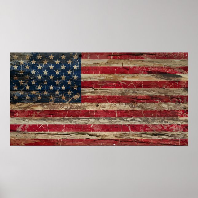 Pôster Wooden Vintage - Bandeira Americana (Frente)