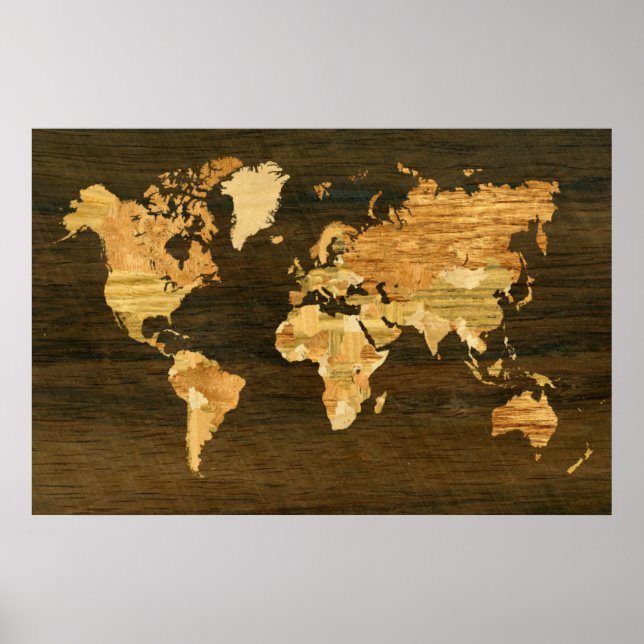 Pôster Wooden World Map (Frente)