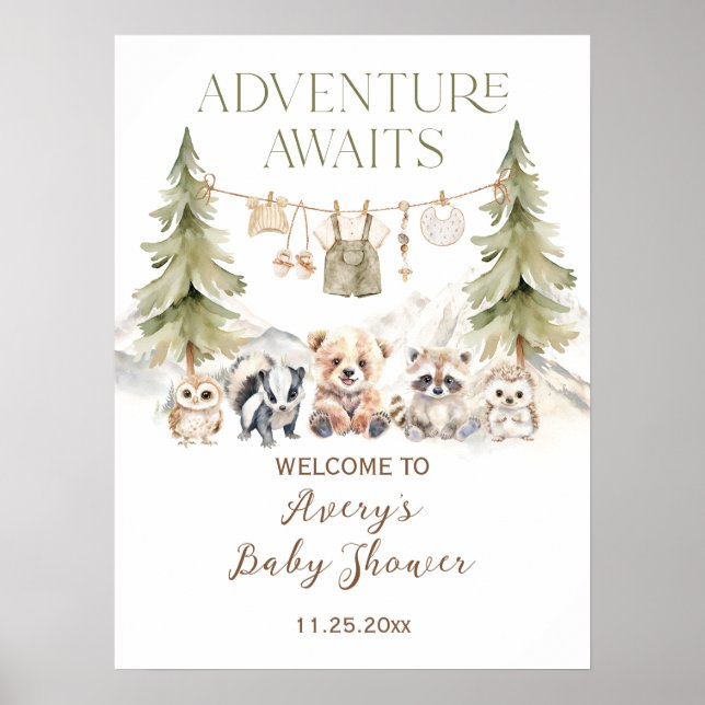 Poster Woodland Adventure Oh Boy Baby Shower (Frente)