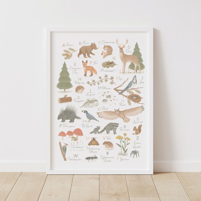 Poster Woodland Animal Alphabet ABC Kids Room Decor (Criador carregado)