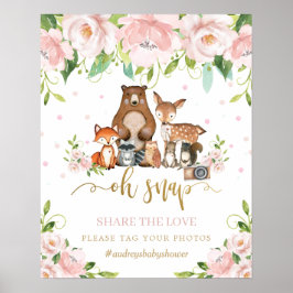 Poster Woodland Animal Pink Floral Oh Snap Share the Love