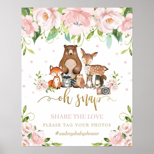 Poster Woodland Animal Pink Floral Oh Snap Share the Love (Frente)
