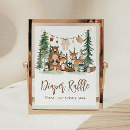 Poster Woodland Animals Baby Shower Diaper Raffle Sign