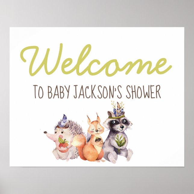 Poster Woodland Animals Birthday or Shower Welcome Sign (Frente)