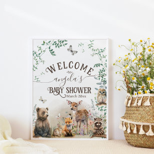 Poster Woodland animals forest greenery Baby Shower